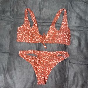Orange/white polka dot bikini from Shein.